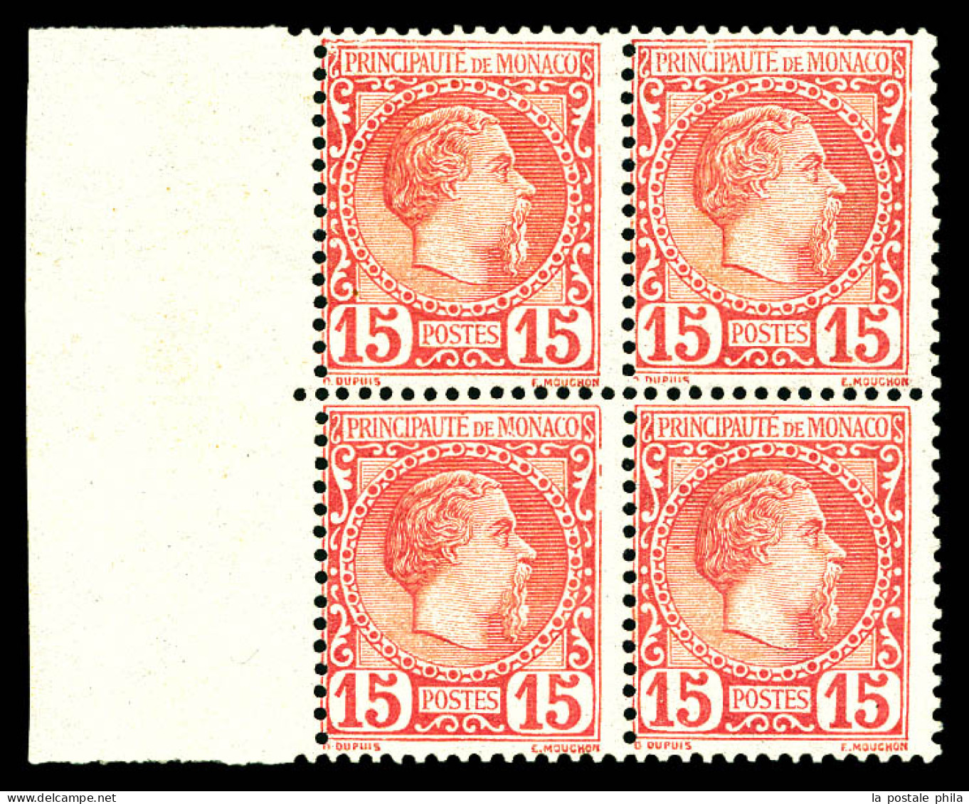 N°24, Charles III, 15c Rose En Bloc De Quatre Bord De Feuille Latéral, Fraîcheur Postale, SUP. R. (certificat)  Qualité: - Unused Stamps