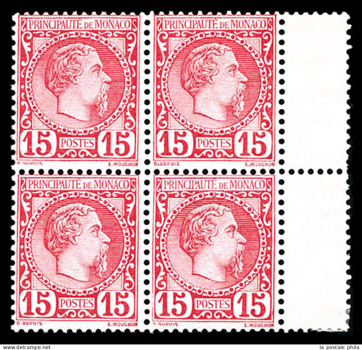 N°5, Charles III, 15c Rose En Bloc De Quatre Bord De Feuille Latéral, Fraîcheur Postale, Bon Centrage, SUP (certificat)  - Unused Stamps