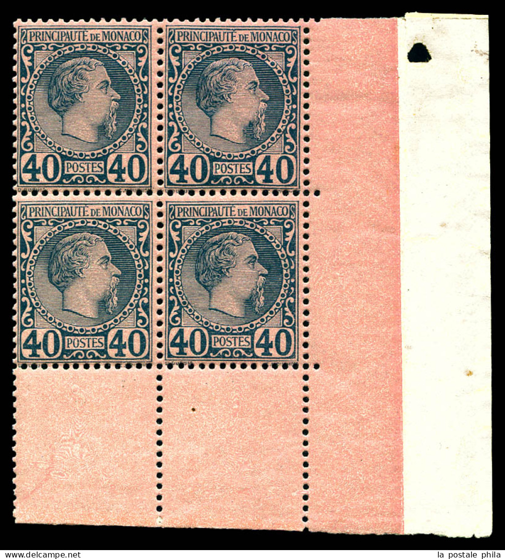 N°7, Charles III, 40c Bleu Sur Rose En Bloc De Quatre Coin De Feuille, Fraîcheur Postale (certificat)  Qualité: **   - Unused Stamps