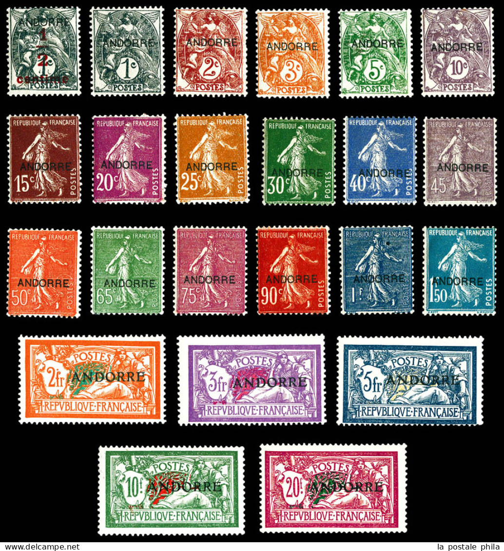 N°1/23, Première Série Surchargée Andorre. TB (certificat)  Qualité: *  Cote: 1375 Euros - Unused Stamps