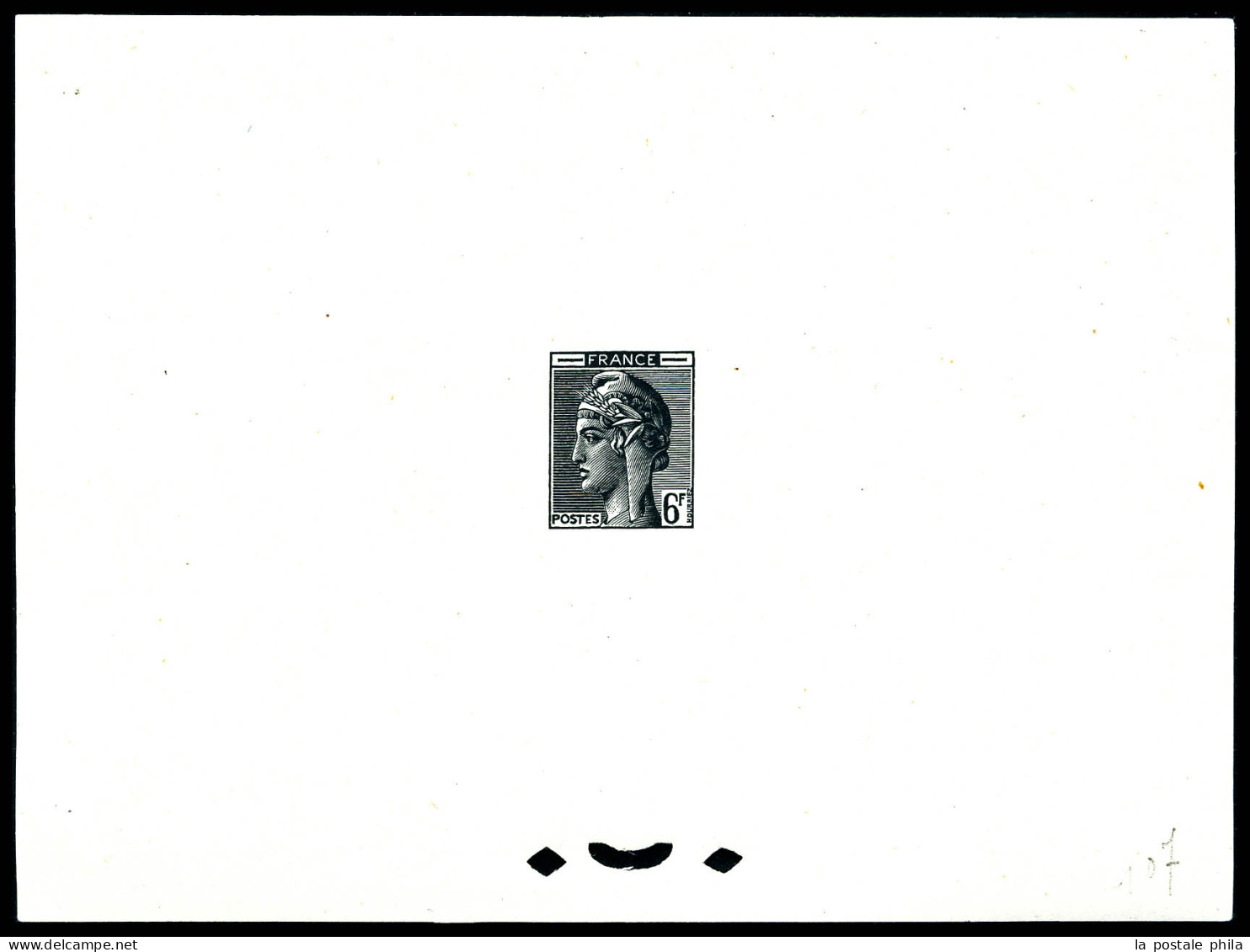 Non émis (1948) Marrianne De Hourriez, épreuve à 6F En Gris-noir Sur Papier Gommé. SUP. R. (certificat)  Qualité: **   - Artist Proofs