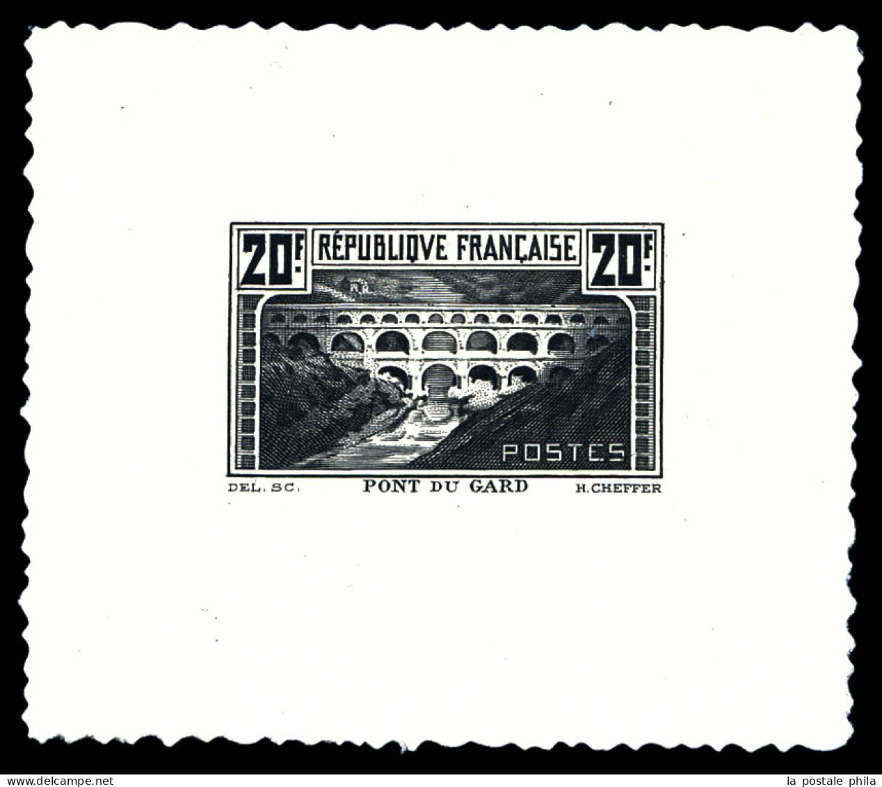 N°262, 20f Pont Du Gard, épreuve D'état Sur Petit Feuillet (68 X 60 Mm). SUP. R.R. (certificat)  Qualité: (*)   - Epreuves D'artistes