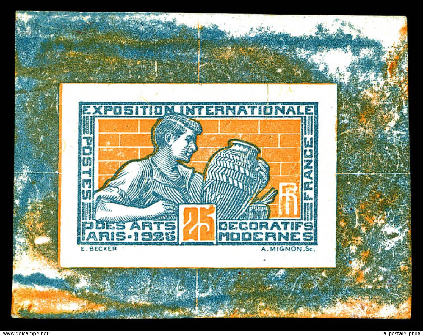 N°212, Art Deco: épreuve D'éfinitive En Orange Et Bleu-gris. TTB. R.R. (certificat)  Qualité: (*)   - Artist Proofs