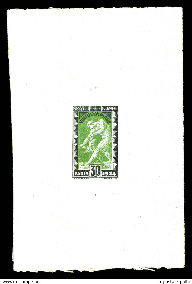 N°185, JO Paris 1924, 30c Milon De Crotone, épreuve En Vert Et Noir. SUP. R.R. (certificats)  Qualité: (*)   - Epreuves D'artistes