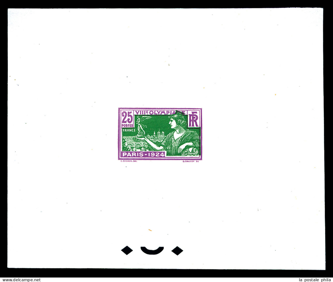 N°184, 25c Jeux Olympiques De Paris 1924: Epreuve Bicolore En Vert Et Mauve Sur Feuillet Gommé Avec Perforation De Contr - Künstlerentwürfe