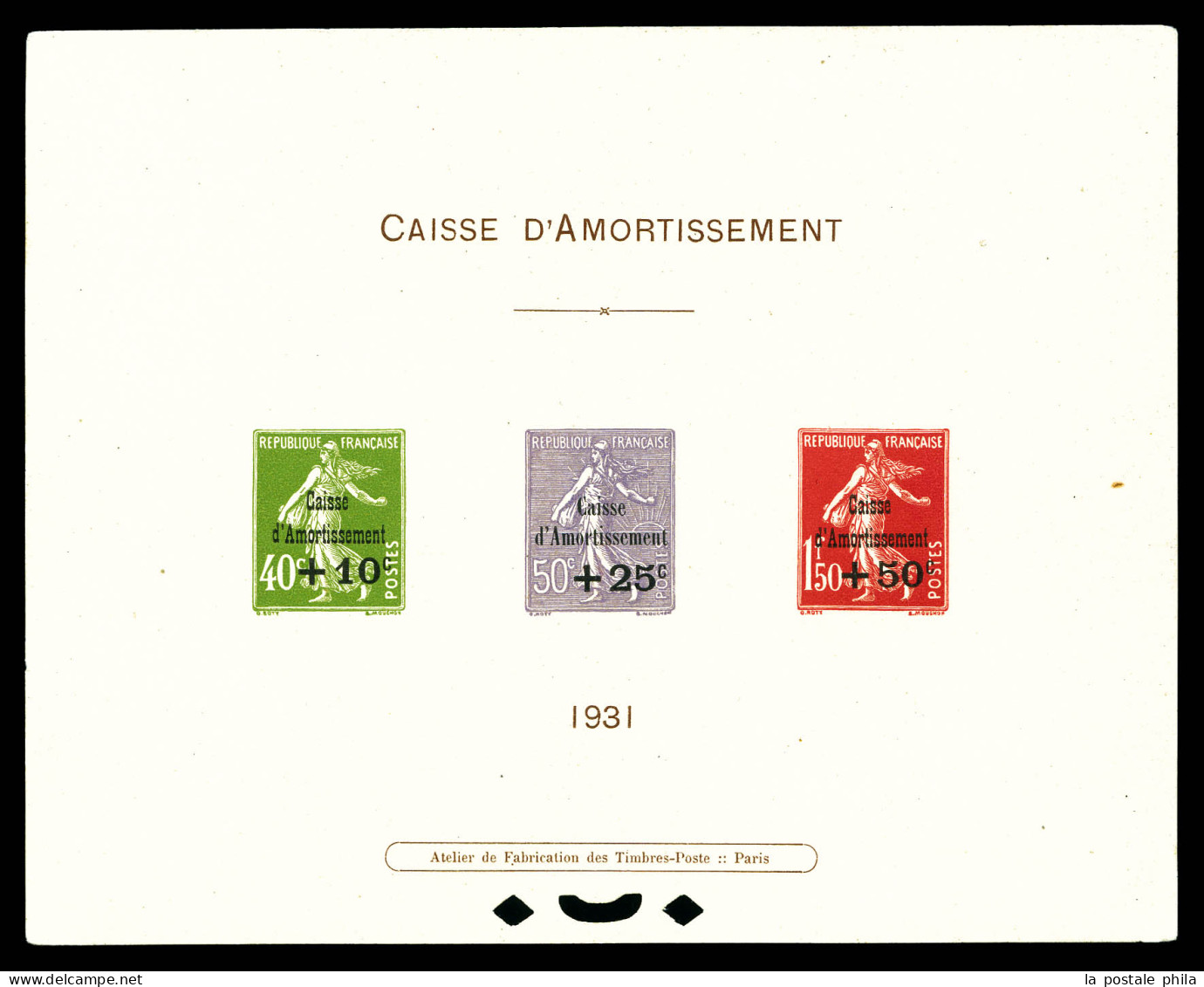 N°275/277, Série Caisse D'amortissement En épreuve Collective, Tirage 25 Exemplaires, SUP (certificat)  Qualité: (*)  Co - Luxury Proofs