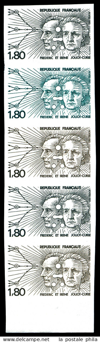 N°2218, 1f 80 Frédéric Et Joliot-Curie, Bande De 5. TB  Qualité: **  Cote: 200 Euros - Essais De Couleur 1945-…