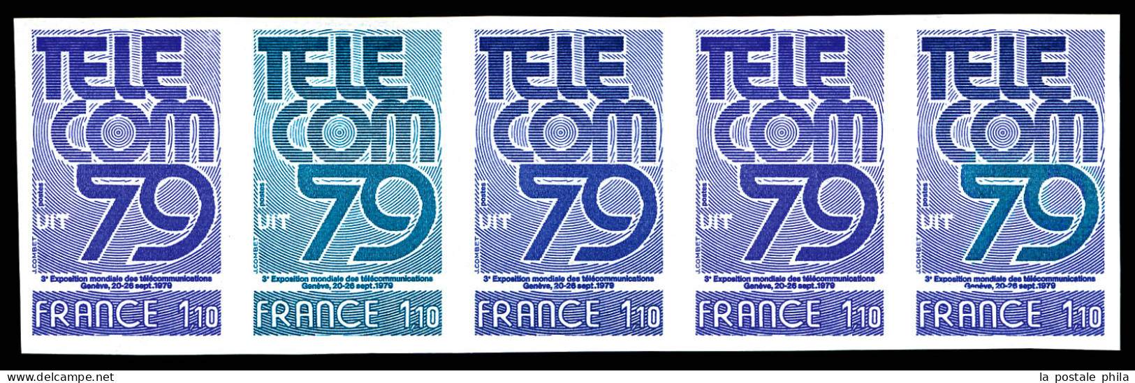 N°2058, 1F 10 Télécom, Bande De 5 Dont 1 Multicolore. TB  Qualité: **   - Essais De Couleur 1945-…