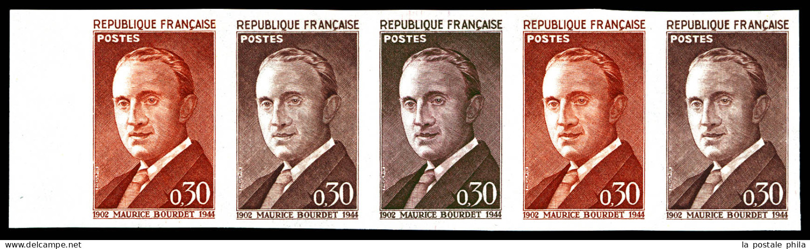 N°1329, 30c Bourdet, Bande De 5 Ex. TB  Qualité: **  Cote: 150 Euros - Farbtests 1945-…