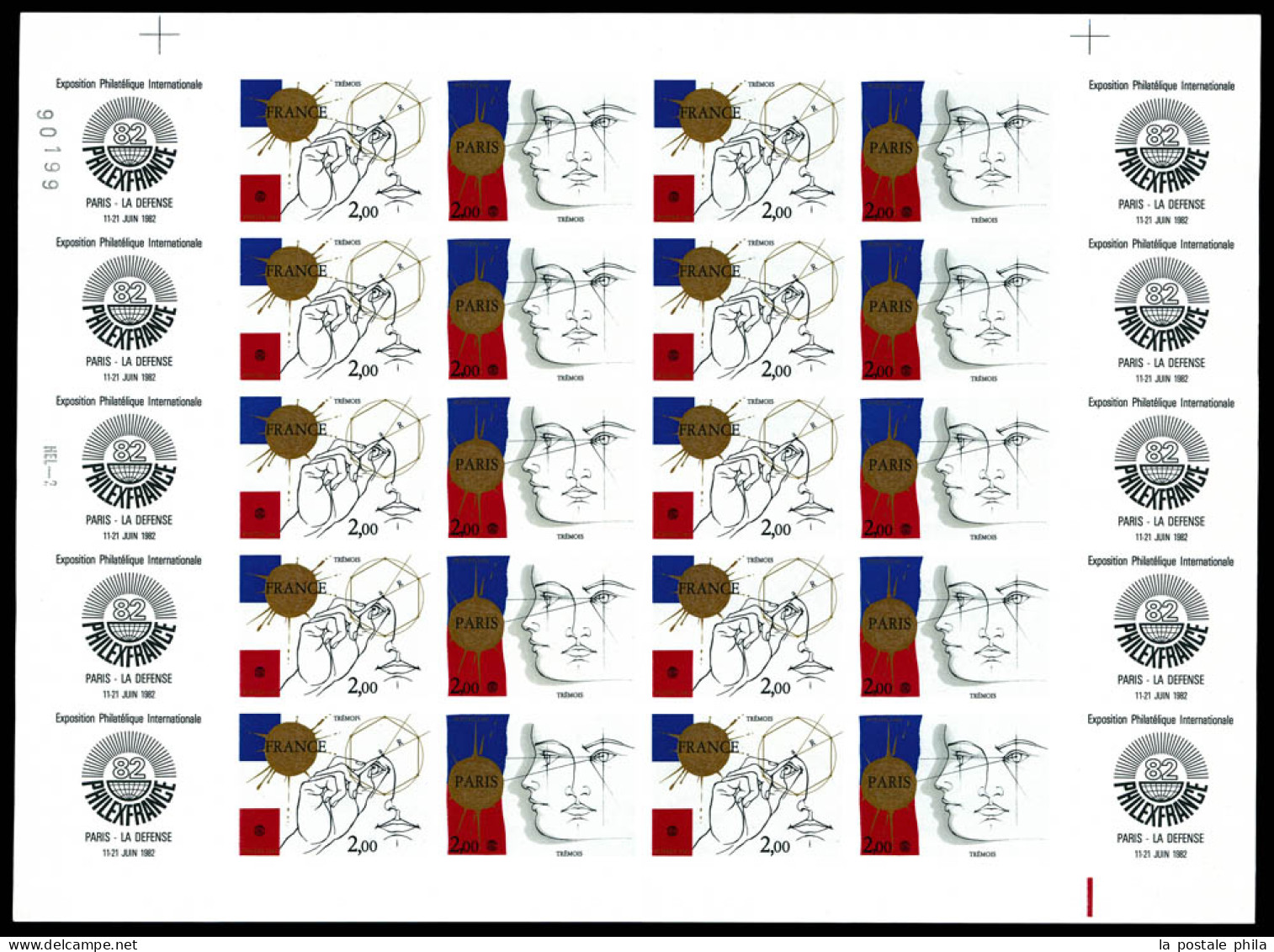 P2142Aa, Bande Philexfrance 82 Feuille Complète De 10 Exemplaires. TTB (certificat)  Qualité: **  Cote: 2000 Euros - 1981-1990