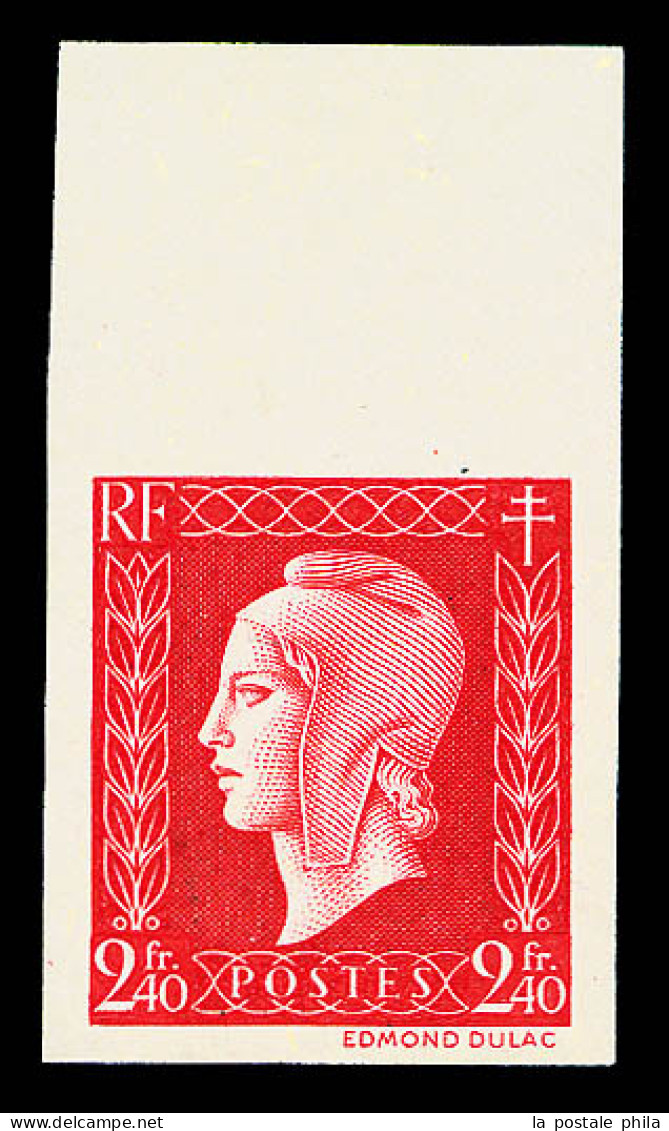 N°693a, Dulac, 2F40 Rouge NON DENTELE, Bord De Feuille Supérieur, SUP (certificat)  Qualité: *  Cote: 750 Euros - 1941-1950