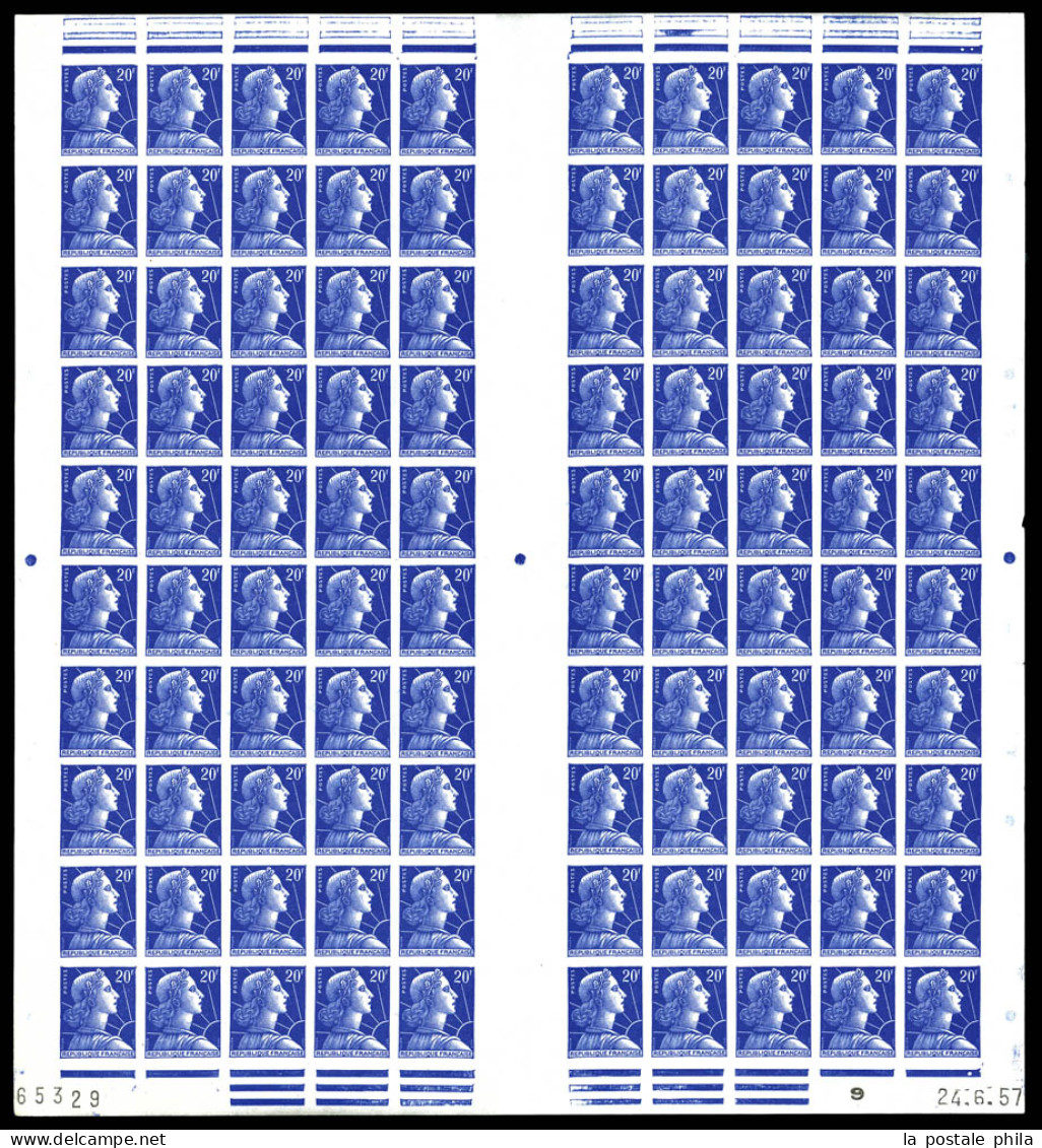 N°1011B, 20F Muller En Feuille Complète De 100 Exemplaires Datés Du 24.6.57. SUP. R. (certificat)  Qualité: **  Cote: 30 - 1951-1960