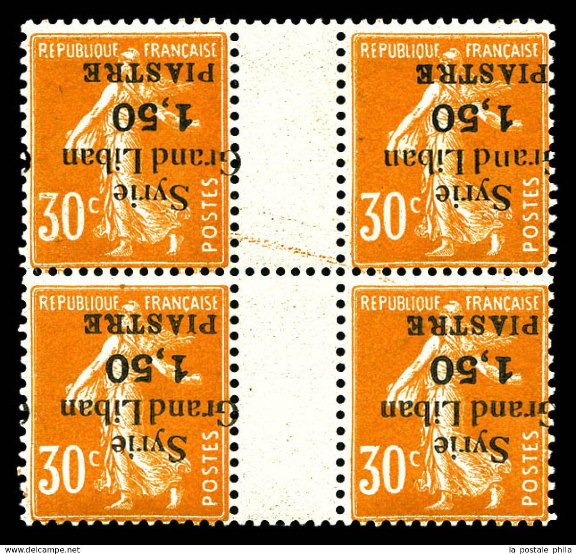 N°94a, 1.50 Pi Sur 30c Orange: Surcharge Renversée En Bloc De Quatre. TTB  Qualité: **  Cote: 400 Euros - Unused Stamps