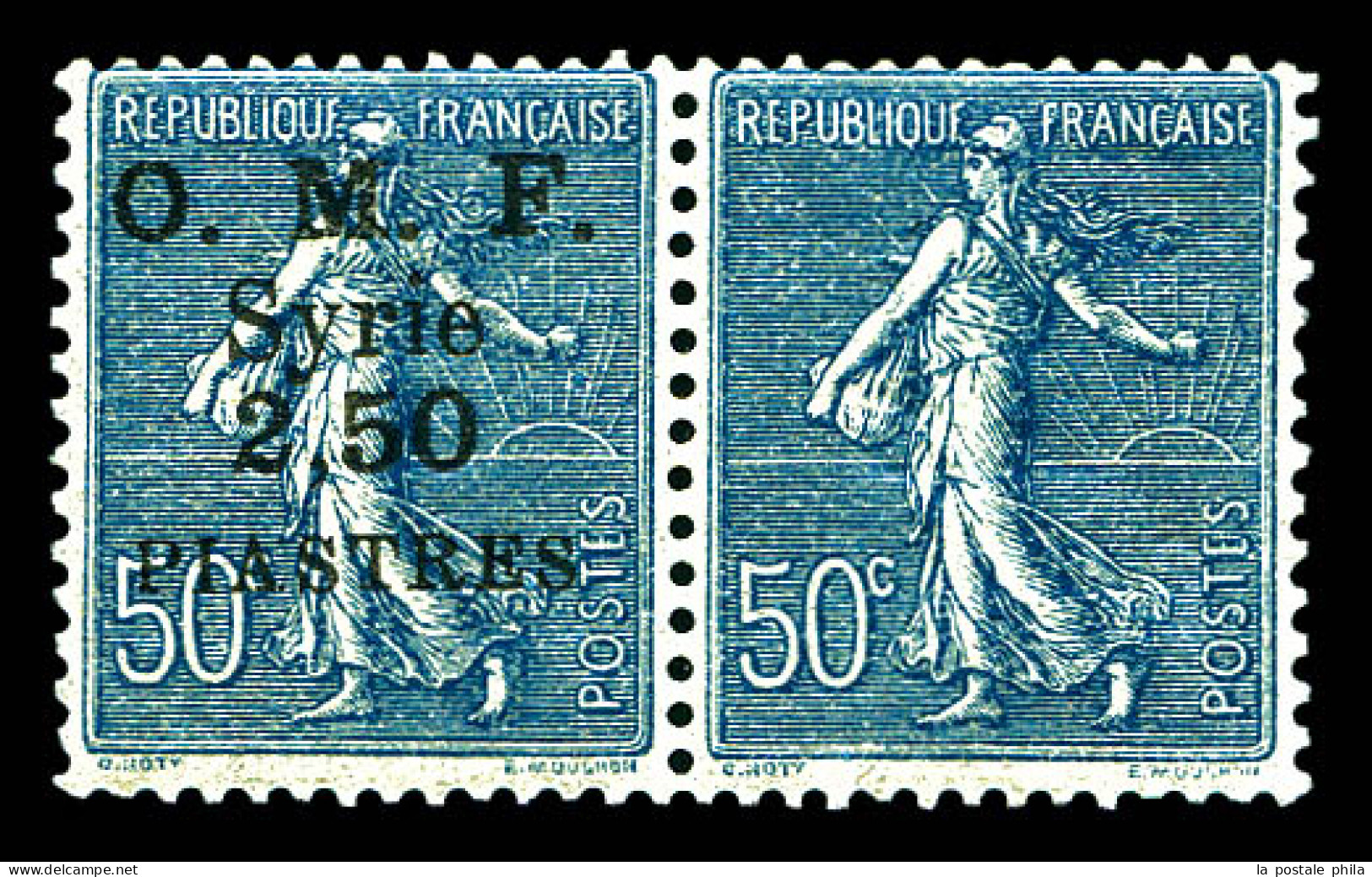 N°87m, 2.5 Pi Sur 50c Bleu Tenant à Sans Surcharge. SUP  Qualité: *  Cote: 300 Euros - Unused Stamps