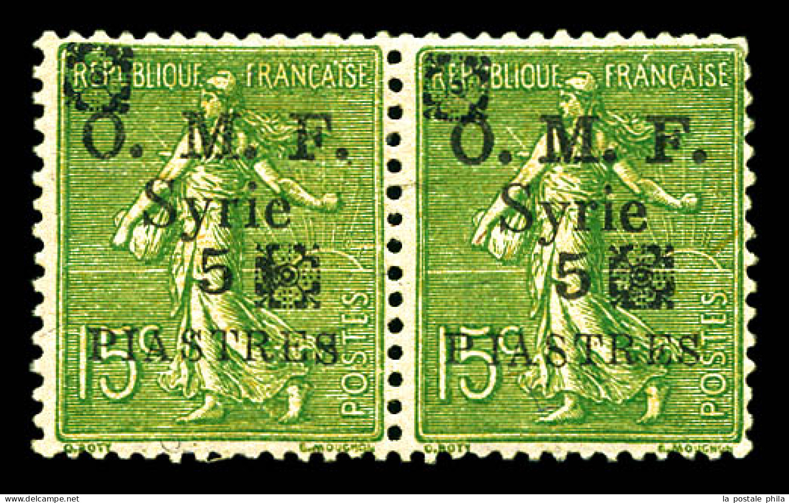 N°52B, 5c Sur 15c: Double Fleuron Noir En Paire. TTB (signé Brun/certificat)  Qualité: *  Cote: 650 Euros - Unused Stamps