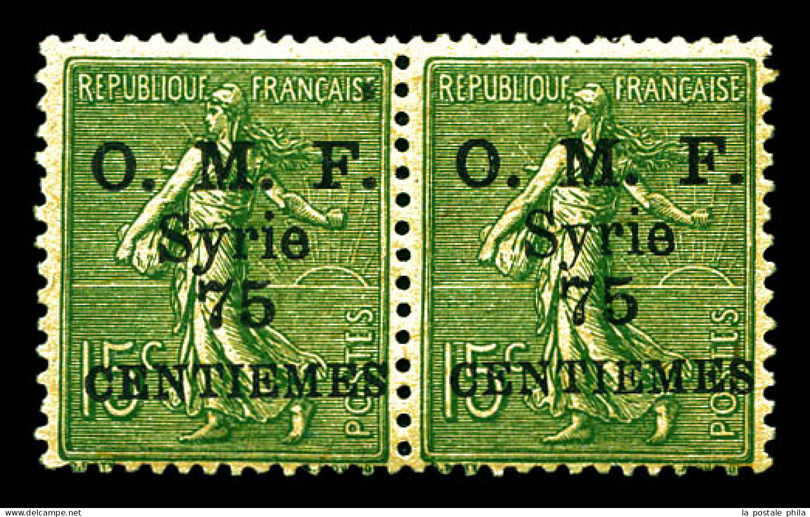 N°59e, 75c Sur 15c Vert-olive: S De CENTIEMES Renversé Tenant à Normal. TTB  Qualité: **  Cote: 160 Euros - Unused Stamps