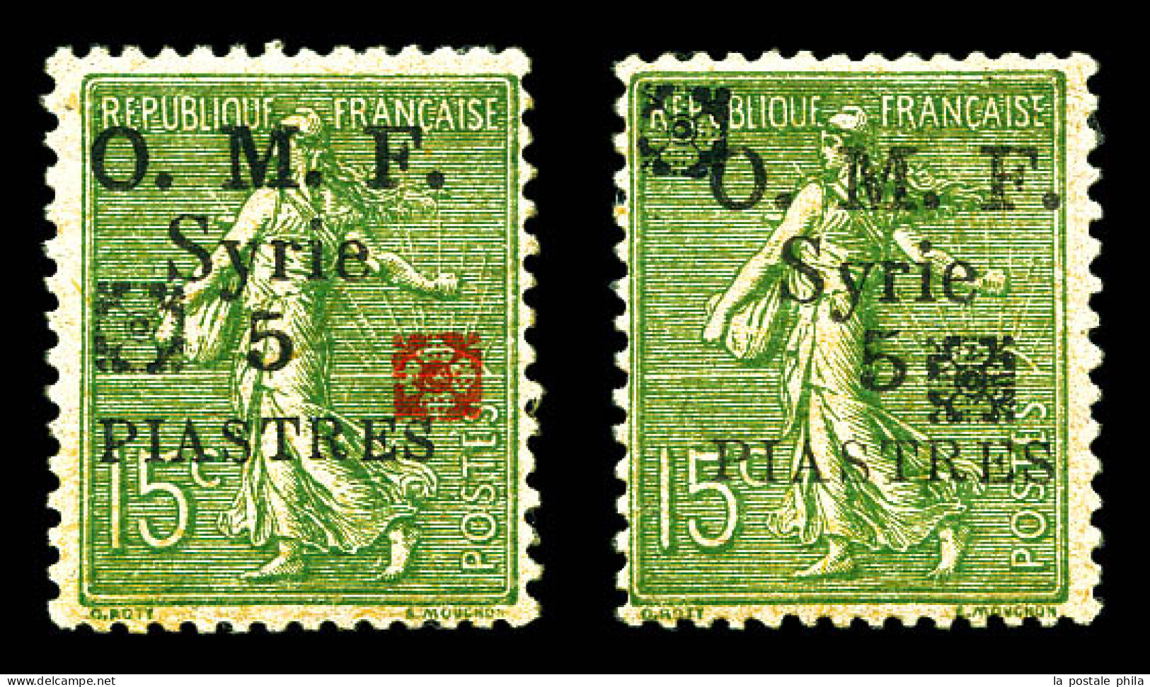 N°52B/D, 5c Sur 15c: Double Fleuron Noir Et Rouge + Ex Double Fleuron Noir. TTB (certificat)  Qualité: *  Cote: 745 Euro - Nuevos