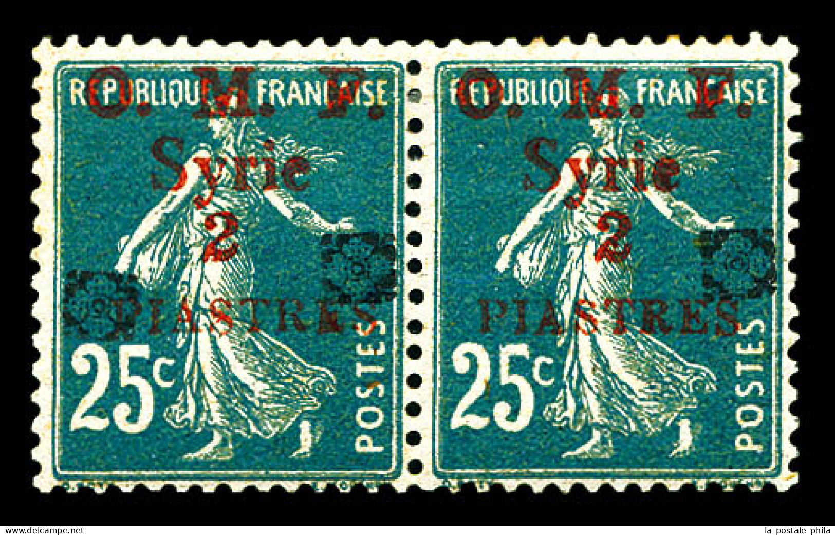 N°51Ba, 2 Pi Sur 25c: Double Fleuron Noir Tenant à Normal. TTB  Qualité: *  Cote: 500 Euros - Unused Stamps