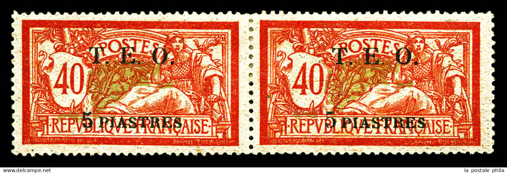 N°8b, 5 Pi Sur 40c Rouge Et Bleu: 5 Gras Tenant à Normal. TB  Qualité: *  Cote: 275 Euros - Unused Stamps