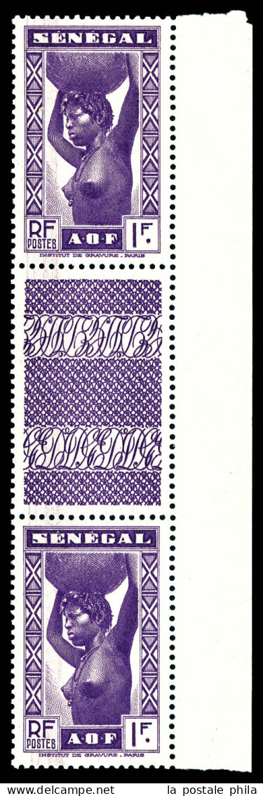 N°147b, 1F Violet En Paire Avec Interpanneau Non Découpé Bdf. SUP. R. (certificat)  Qualité: **  Cote: 1000 Euros - Unused Stamps
