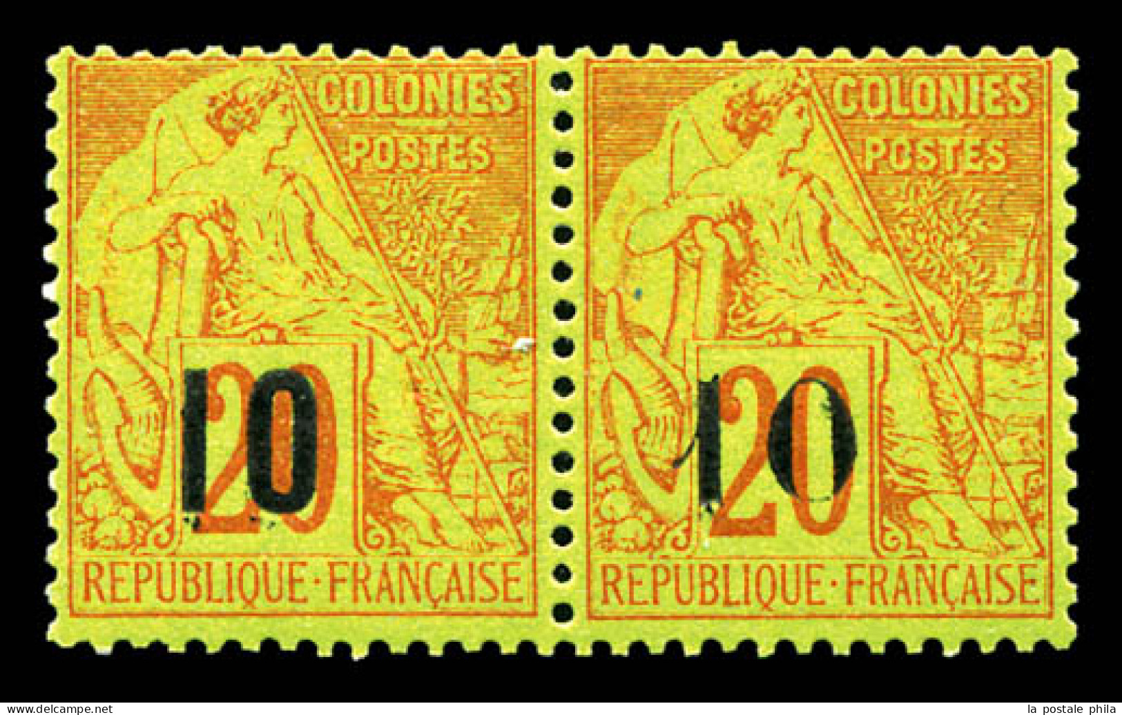 N°4, 10 Sur 20c Brique Sur Vert: Types V Et VI Se Tenant (n°4D Et 4E), Fraîcheur Postale. SUPERBE. R.R. (certificats)  Q - Neufs