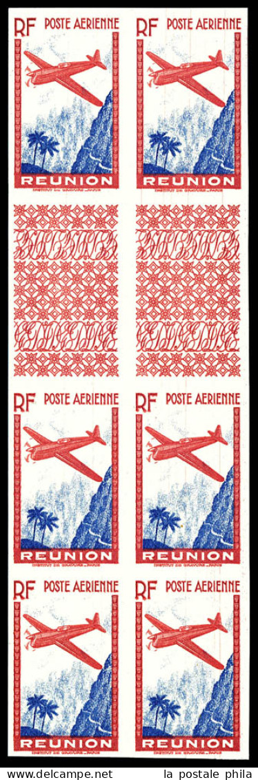 N°4e, Chiffre De La Valeur Omis. Non Dentelé En Bloc De Six Interpanneau Avec Découpe à Cheval. SUPERBE. R. (certificat) - Airmail