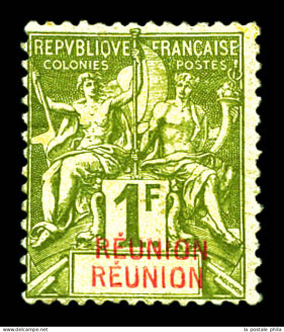 N°44a, 1f Olive, Double REUNION. TTB (certificat)  Qualité: *  Cote: 550 Euros - Unused Stamps