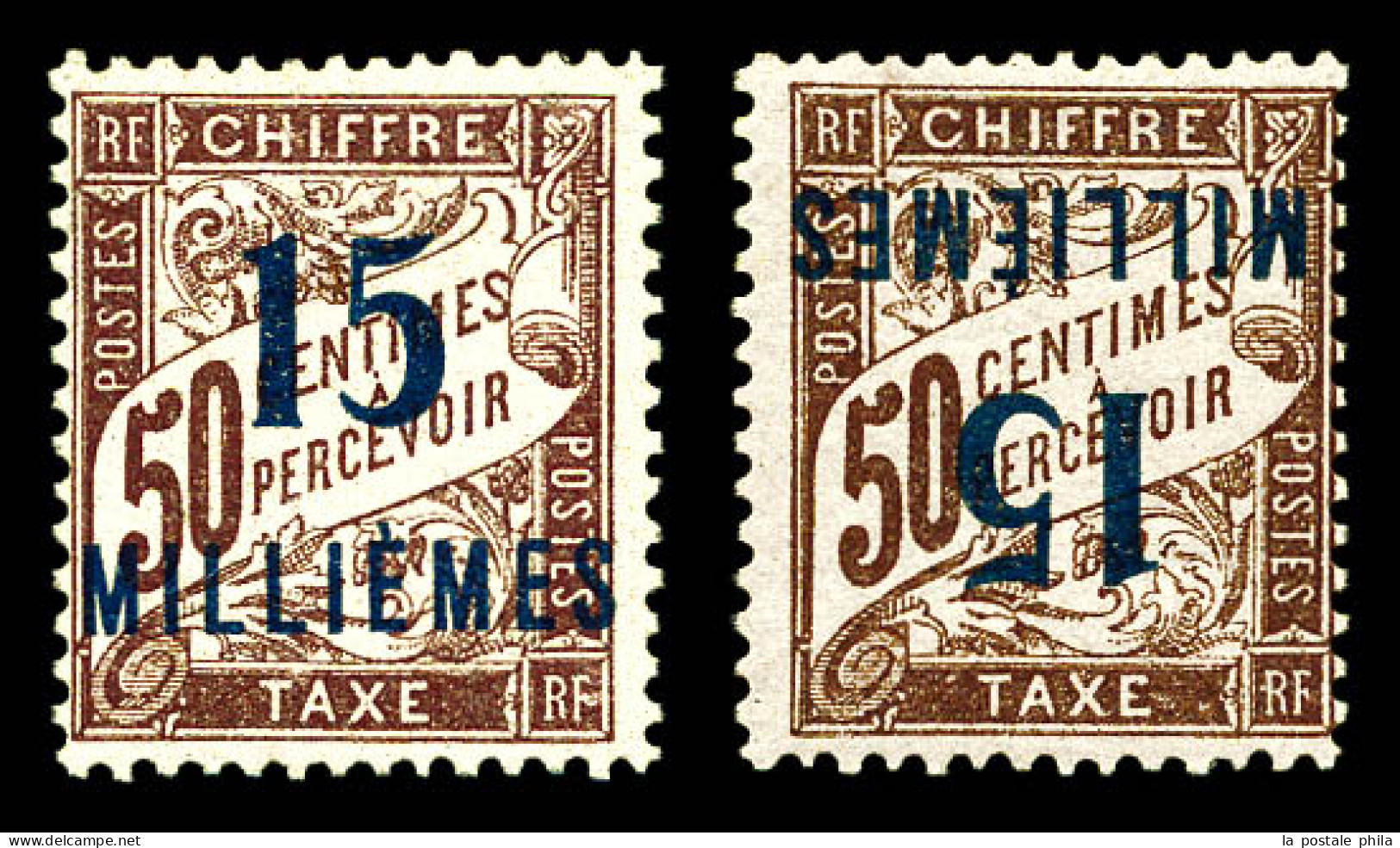 Taxe N°8/8A, 15m Sur 50c Lilas: Surcharge Renversée Et Normale. TB  Qualité: **  Cote: 435 Euros - Unused Stamps