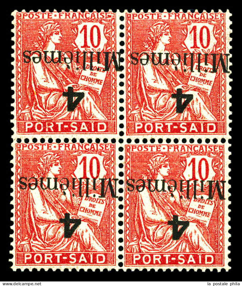 N°37a, 4m Sur 10c Rose: Surcharge Renversée En Bloc De Quatre. TTB (certificat)  Qualité: **  Cote: 480 Euros - Unused Stamps