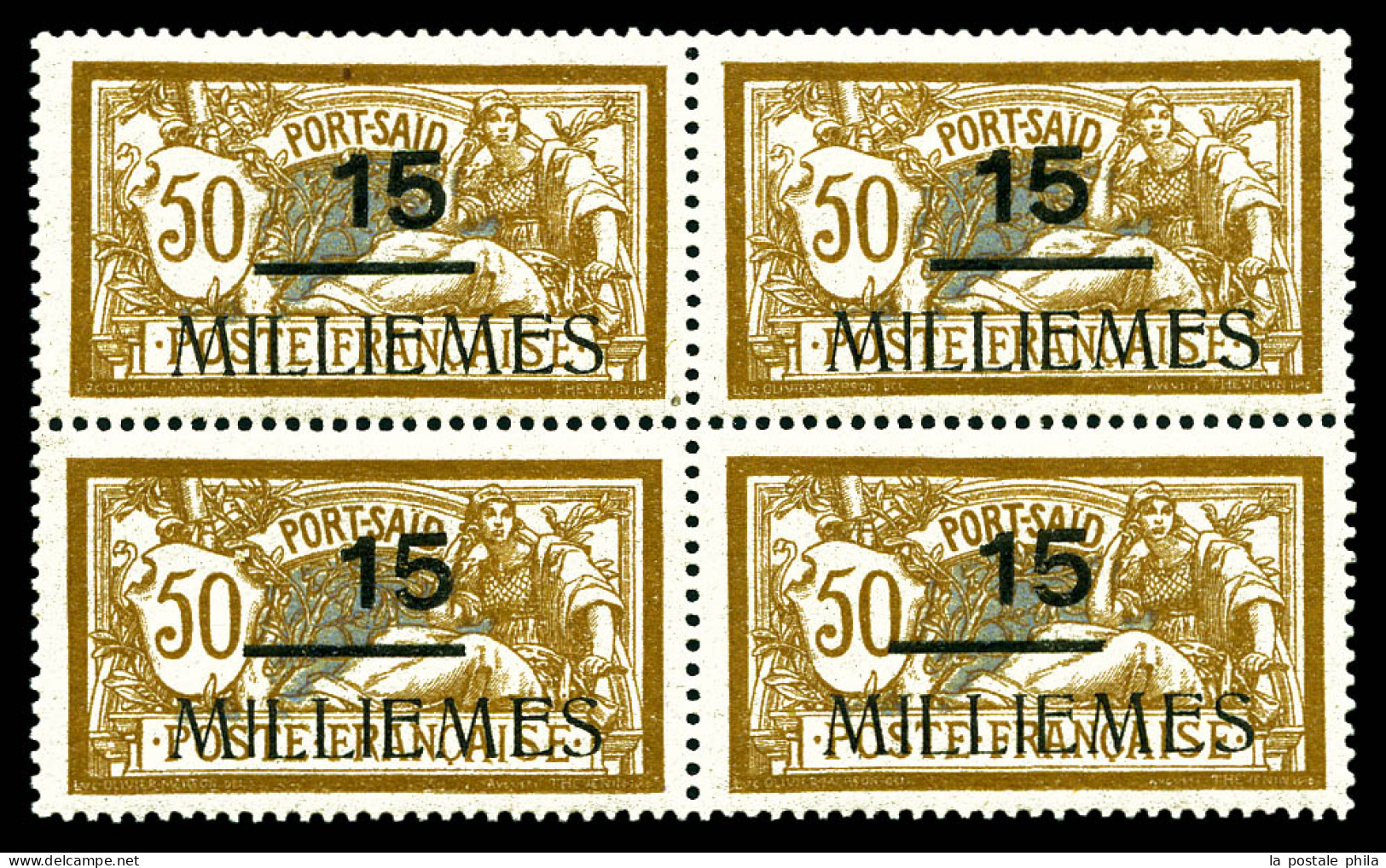 N°45a, 15 M Sur 50c Brun: Bloc De 4 Dont 3 Ex. Variété Trait Décalé Vers La Gauche, Neuf **, Très Frais, TTB (cote Du No - Unused Stamps