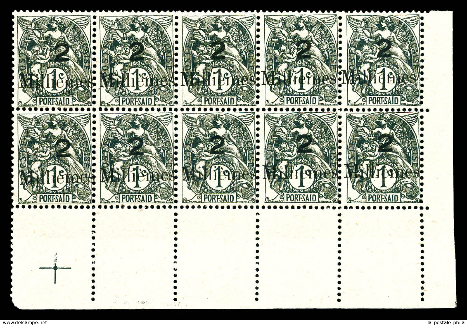 N°61A, Erreur: 2m Sur 1c Gris-noir En Bloc De Dix Coin De Feuille Avec Croix De Repère. TB  Qualité: **  Cote: 1650 Euro - Unused Stamps