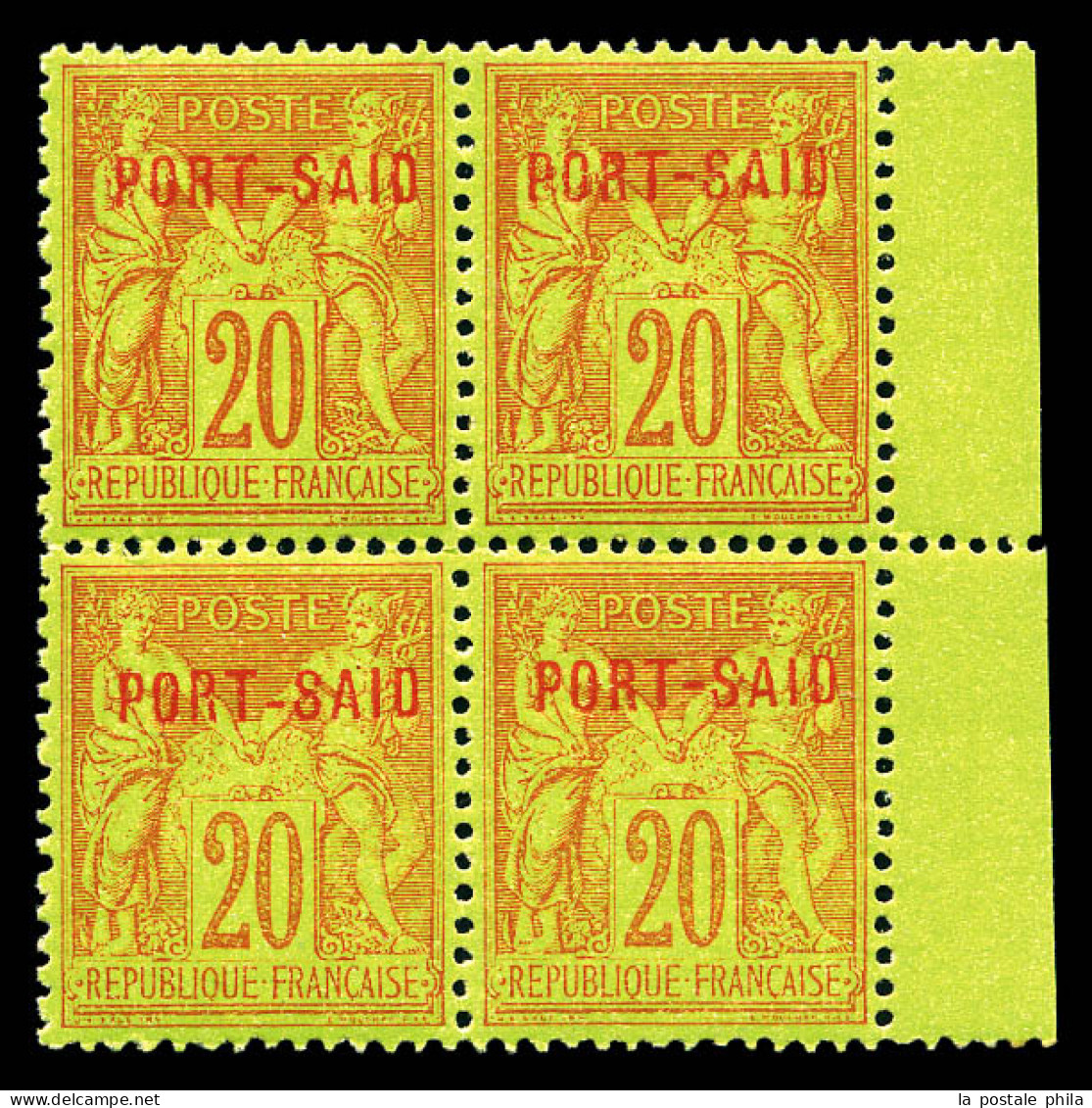 N°9A, 20c Brique Sur Vert En Bloc De Quatre Bdf. SUP. R. (certificat)  Qualité: **  Cote: 1600 Euros - Unused Stamps