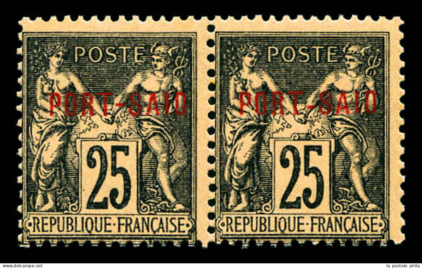 N°10Aa, 25c Noir Sur Rose: Variété Tiret Entre Port Et Said Descendu Tenant à Normal. SUP. R. (certificat)  Qualité: **  - Unused Stamps