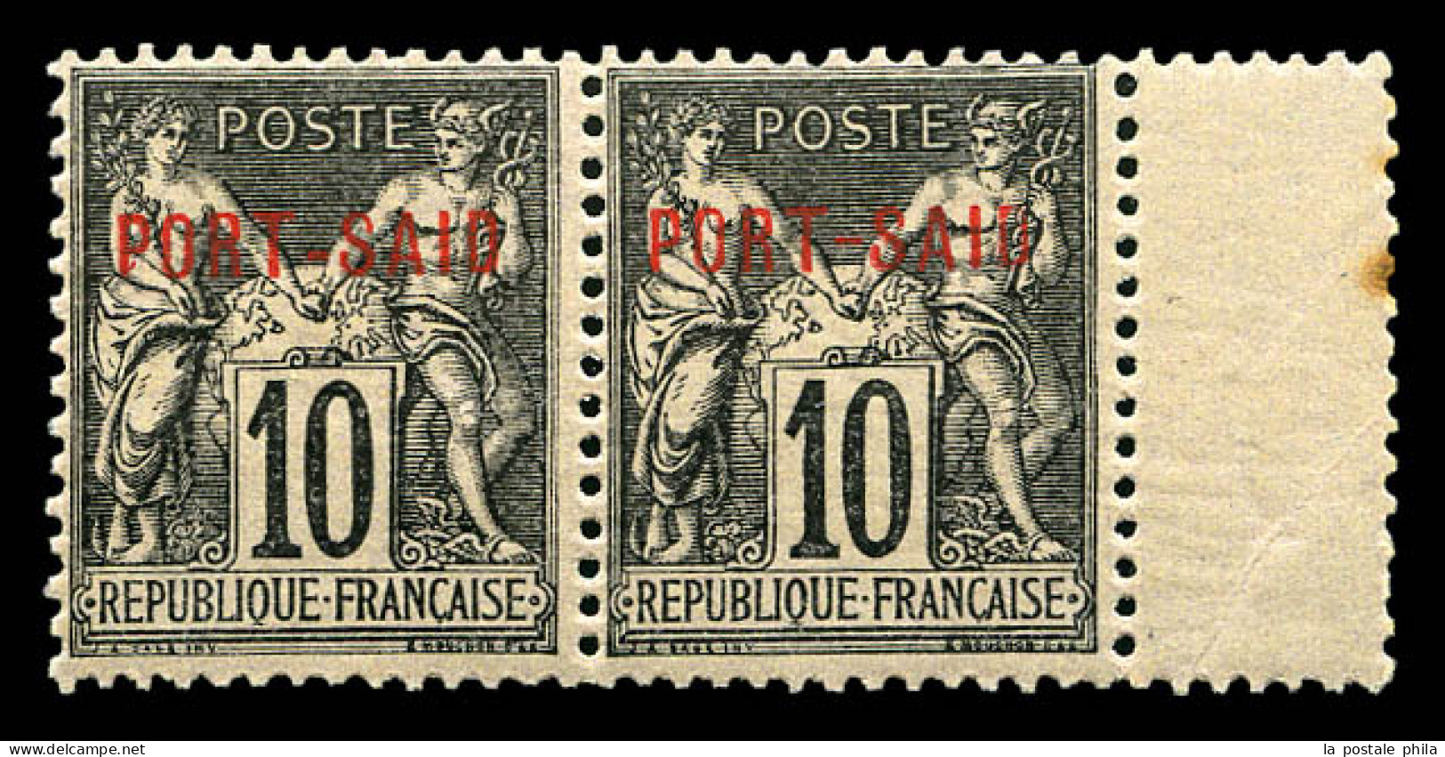 N°7Aa, 10c Noir Sur Lilas: Variété Tiret Entre Port Et Said Descendu Tenant à Normal. SUP. R. (certificat)  Qualité: **  - Unused Stamps