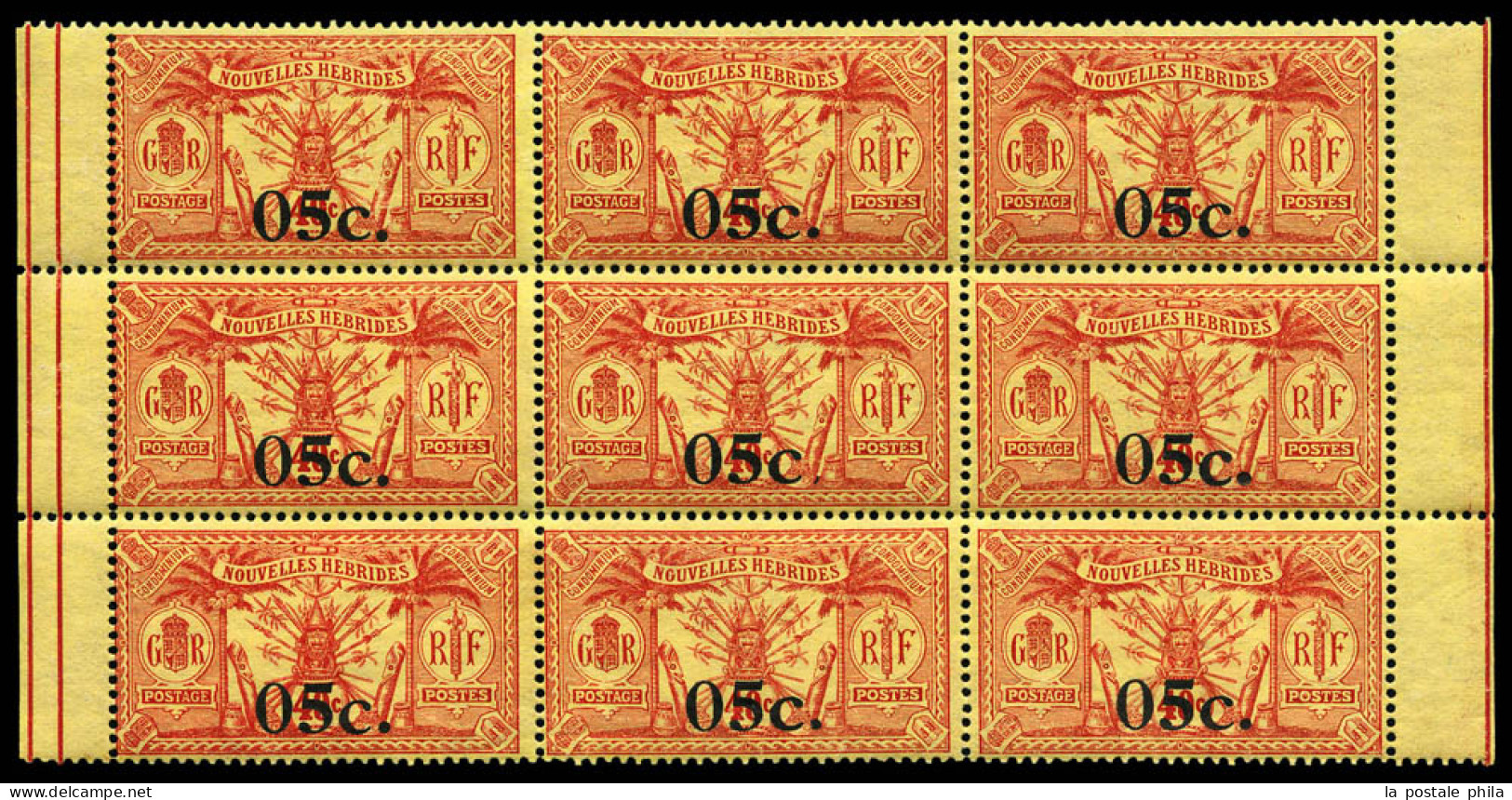 N°60, 05c Sur 40c: 1 Exemplaire Variété Sans Point Après Le C Tenant à Normaux Au Centre D'un Bloc De 9 Bdf. SUP (certif - Unused Stamps