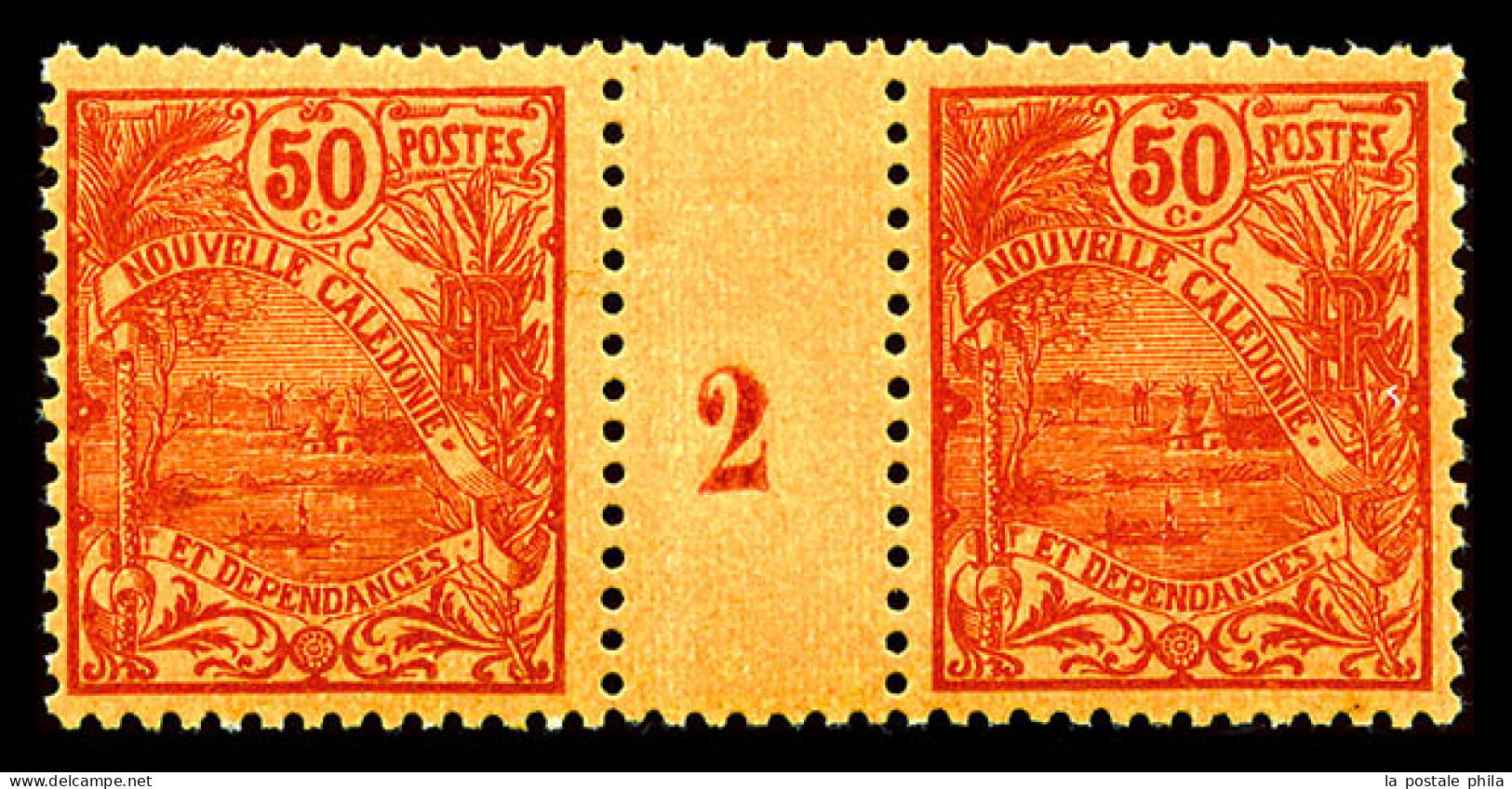 N°100, 50c Rouge Sur Orange En Paire Millésime '2', Fraîcheur Postale (certificat)  Qualité: **  Cote: 600 Euros - Unused Stamps