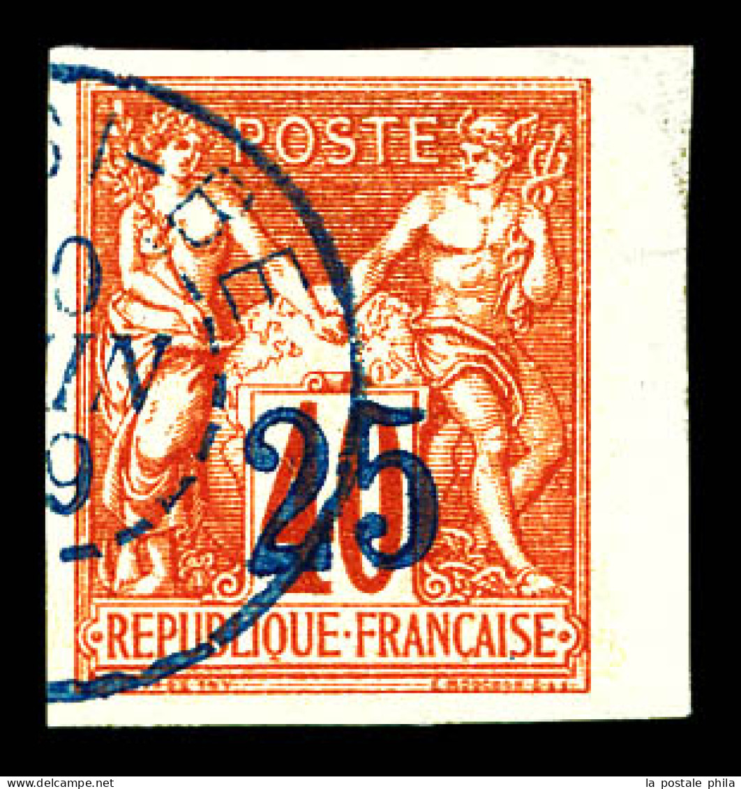 N°1B, 25c Sur 40c Orange, 3ème Tirage, Surcharge Indigo, Bord De Feuille Latéral . SUP (certificat)  Qualité: Oblitéré   - Used Stamps