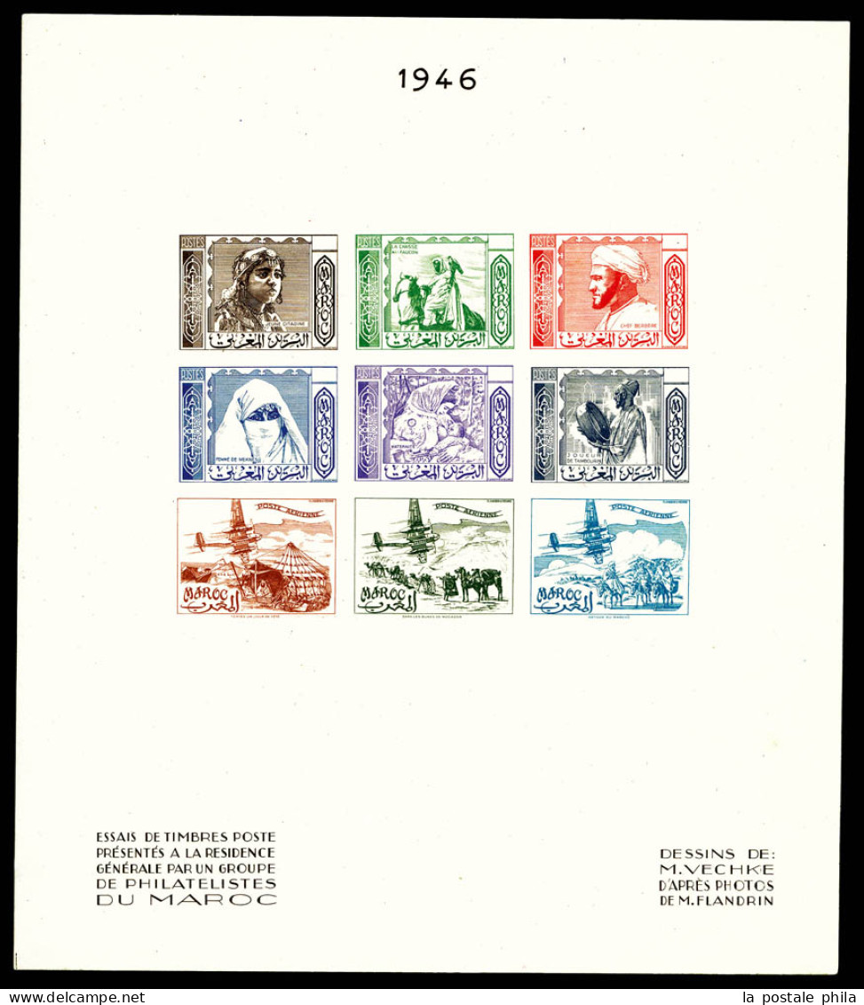 Non Emis, épreuve Collective Sur Feuillet 213x185mm Composée De 6 Exemplaires Poste Et 3 Exemplaires De PA, Par M. Vechk - Unused Stamps