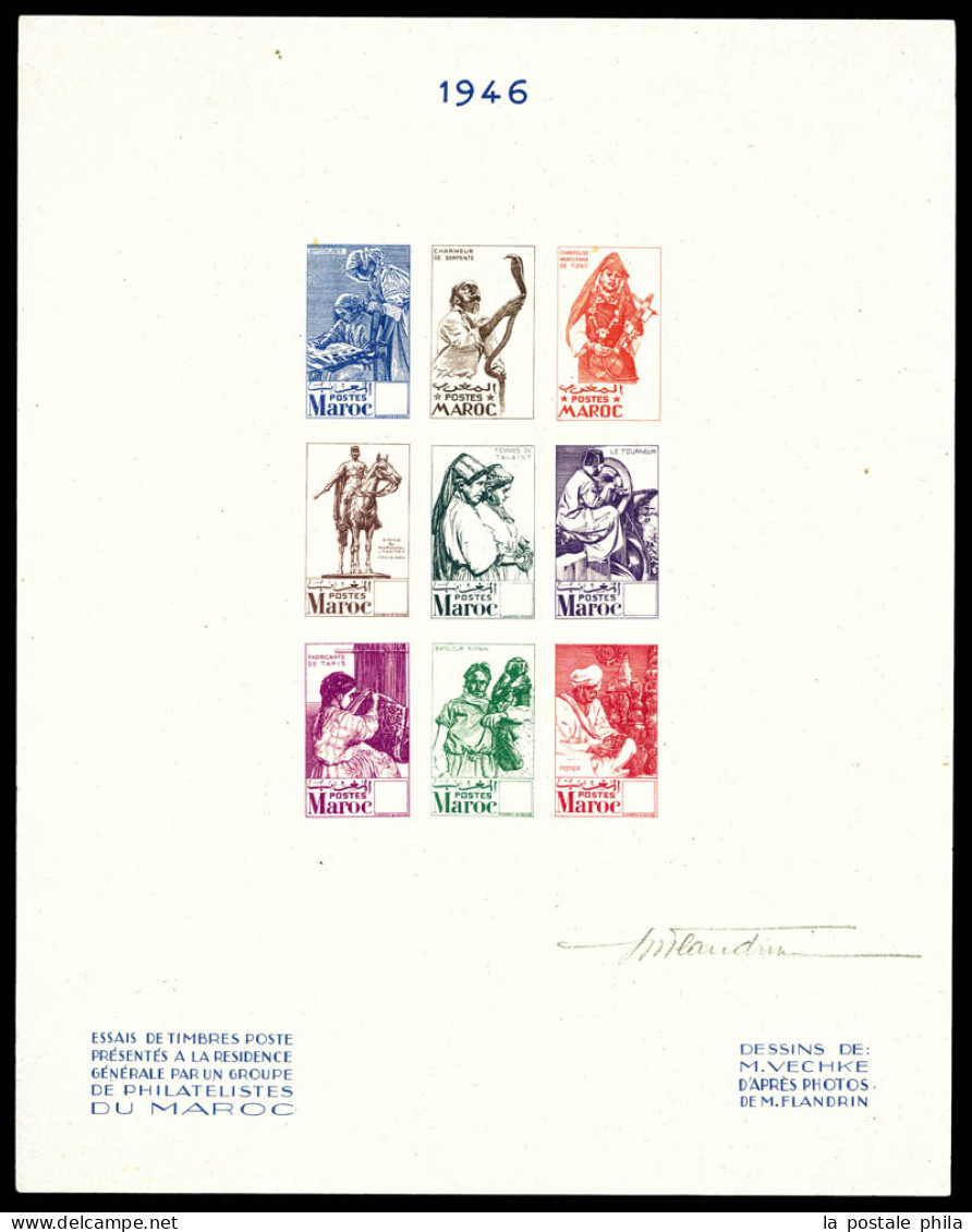 Non Emis, épreuve Collective Sur Feuillet 234x185mm Présentant 9 Exemplaires, Daté De 1946 Et Signée. SUP. R. (certifica - Unused Stamps