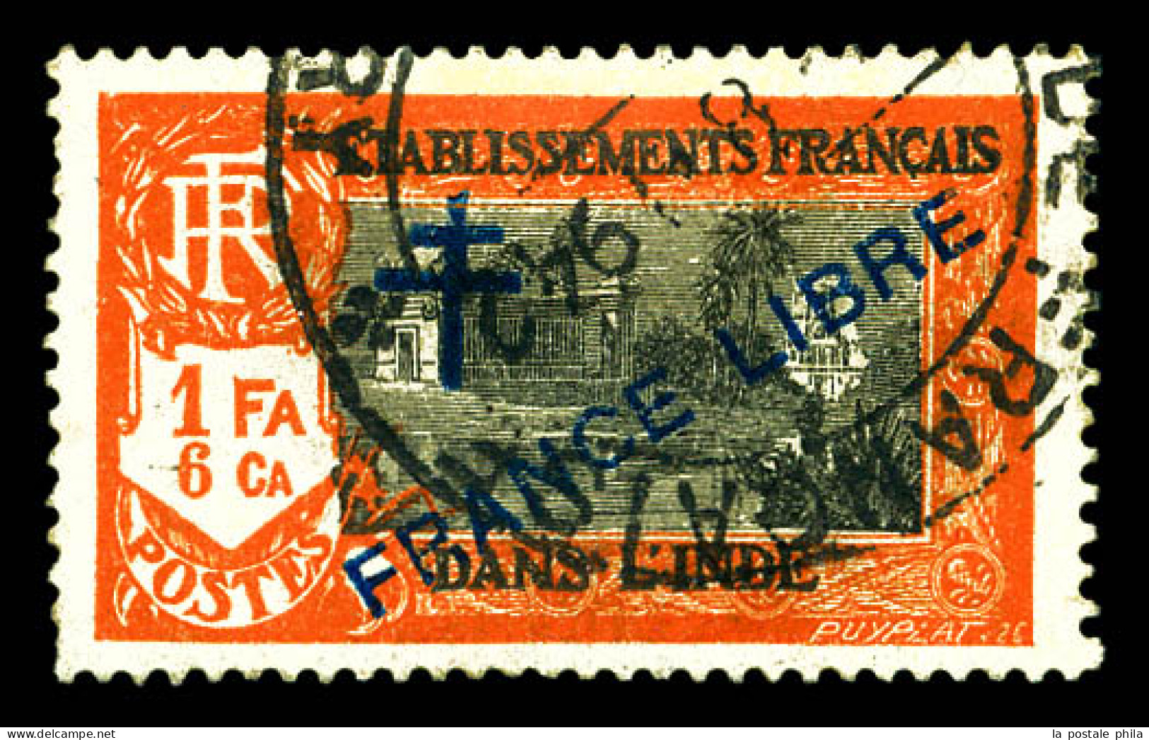 N°162a, France-Libre. Surcharge Bleue. TB (certificat)  Qualité: Oblitéré  Cote: 350 Euros - Used Stamps