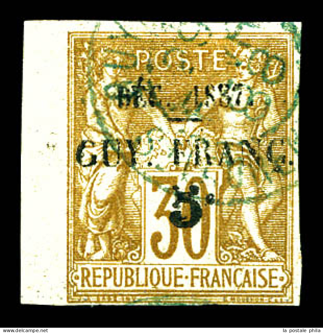 N°7, 5c Sur 30c De 1877, Bord De Feuille, Tirage 300 Exemplaires. SUP. R. (signé Champion/certificat)  Qualité: Oblitéré - Oblitérés
