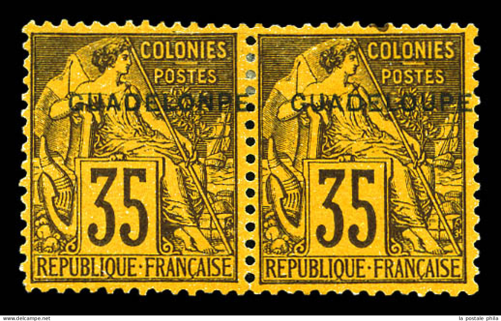 N°23ca, 35c Violet-noir Sur Jaune: 'GUADELONPE' En Paire Avec Normal. TTB (certificat)  Qualité: (*)  Cote: 750 Euros - Unused Stamps