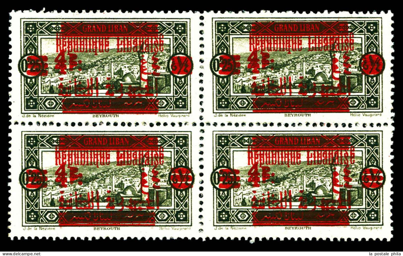 N°119c, 4 Pi Sur 0 Pi 25: Double Surcharge En Bloc De Quatre (1ex*). TTB  Qualité: **  Cote: 380 Euros - Unused Stamps