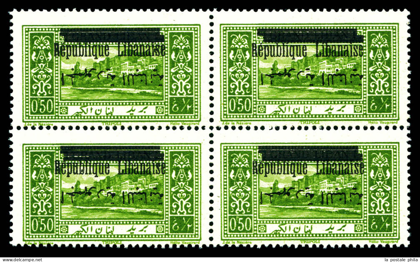 N°99d, 0 Pi 50: Surcharge Arabe Renversée En Bloc De Quatre. TTB  Qualité: **  Cote: 360 Euros - Unused Stamps