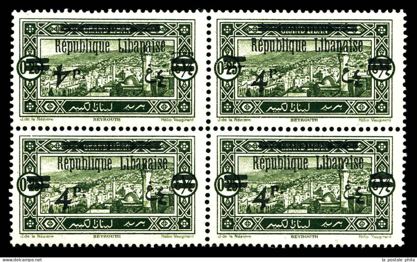 N°90aa, 4 Pi Sur 0 Pi 25: Chiffre '4' Renversé Tenant à Normaux En Bloc De Quatre (2ex*). TTB  Qualité: **  Cote: 432 Eu - Unused Stamps