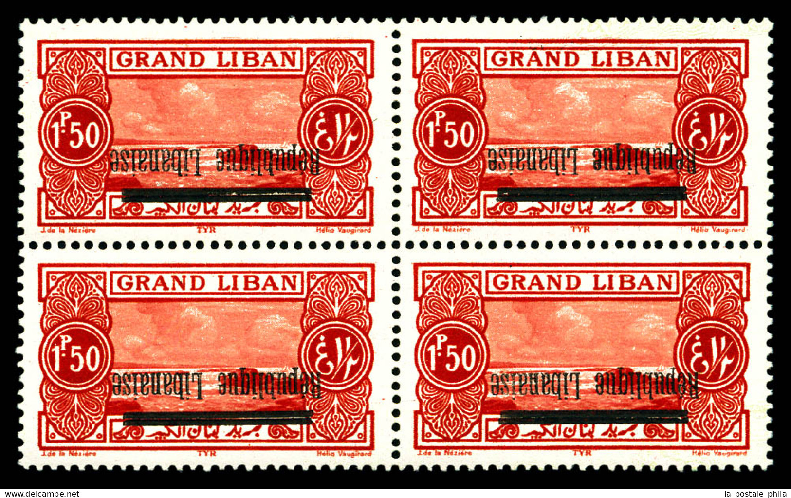 N°87b, 1 Pi 50: Surcharge Renversée En Bloc De Quatre. SUP  Qualité: **  Cote: 466 Euros - Unused Stamps