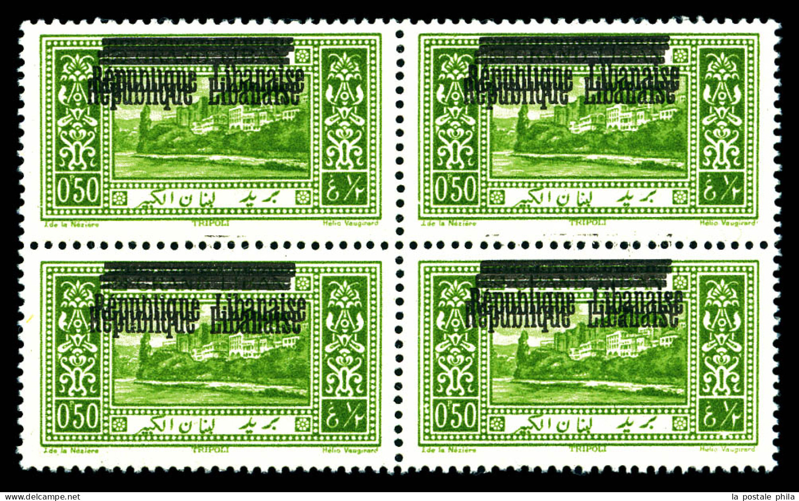 N°85a, 0 Pi 50: Double Surcharge En Bloc De Quatre. TTB  Qualité: **  Cote: 390 Euros - Unused Stamps