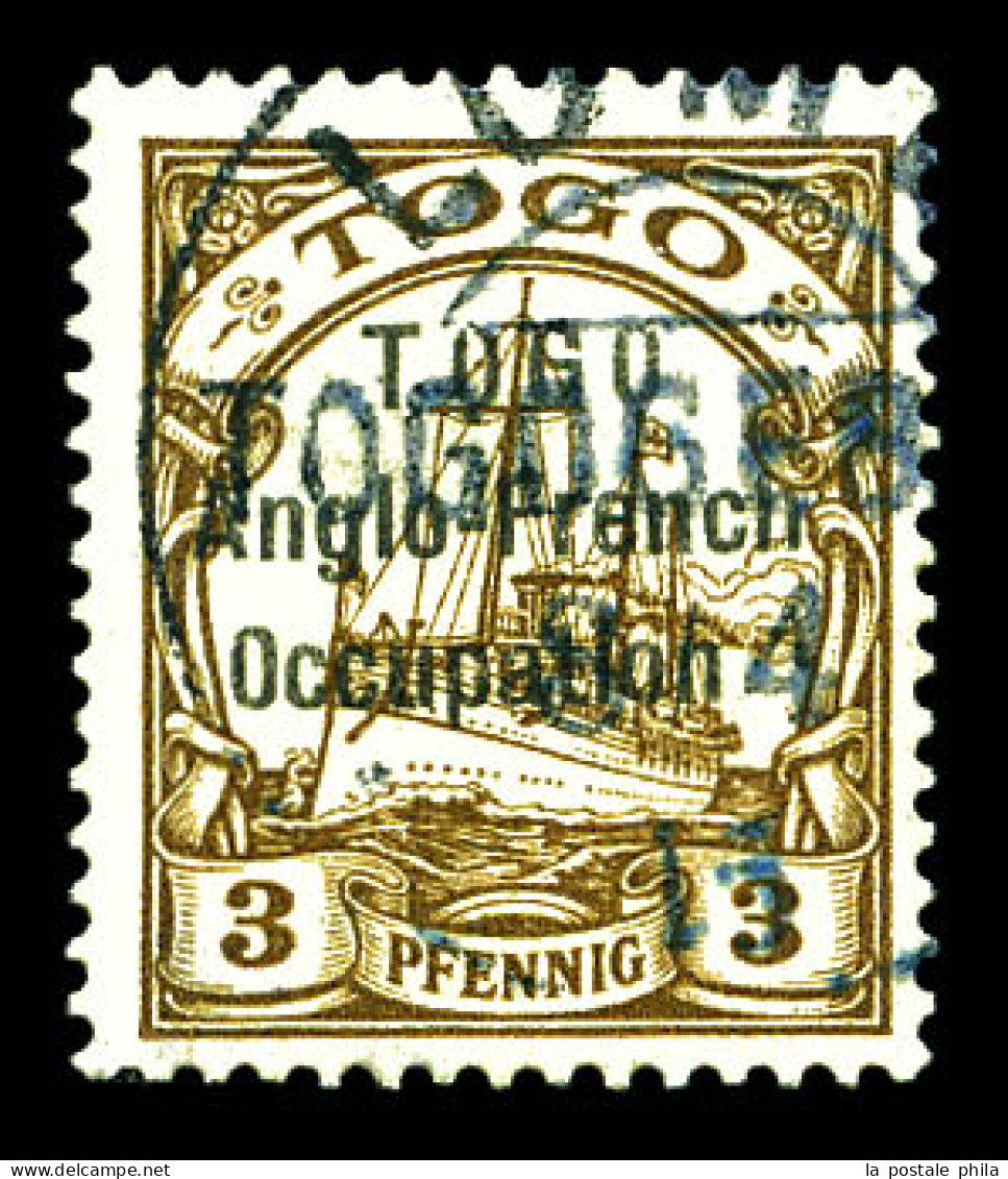 N°54, 3 Pf Brun Avec Surcharge Aux Lignes Espacées De 2 Mm Avec Les Mots Anglo-French Rapprochés. Timbre Surchargé à L'u - Used Stamps