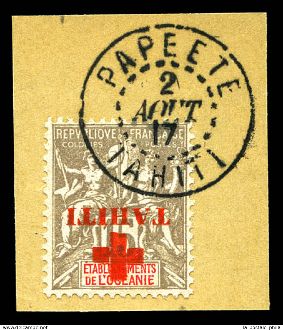 N°35a, 15c Gris, Surcharge Renversée Obl Càd Du 2.8.17 Sur Son Support. TTB  Qualité: Oblitéré  Cote: 550 Euros - Used Stamps