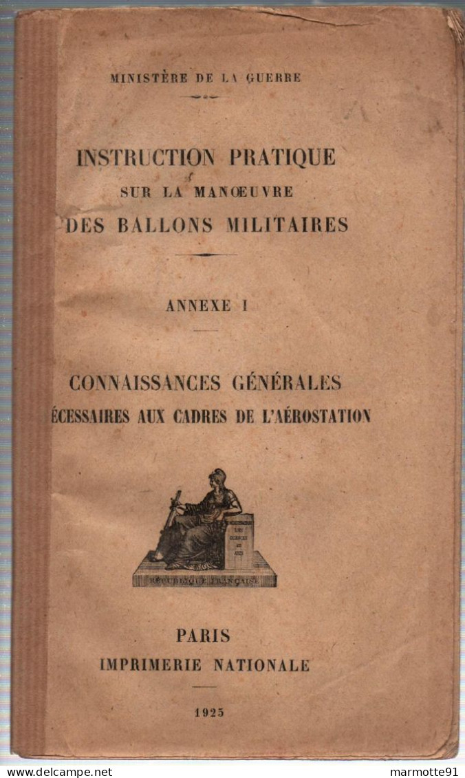 INSTRUCTION PRATIQUE MANOEUVRE DES BALLONS MILITAIRES 1925  AVIATION OBSERVATION - Fliegerei